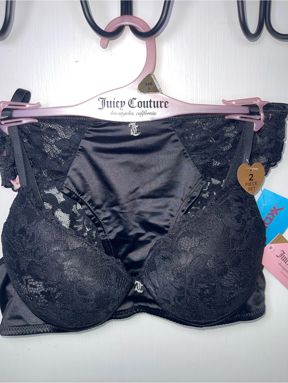NWT Juicy Couture Black Lace Push-Up Bra and Panty Set